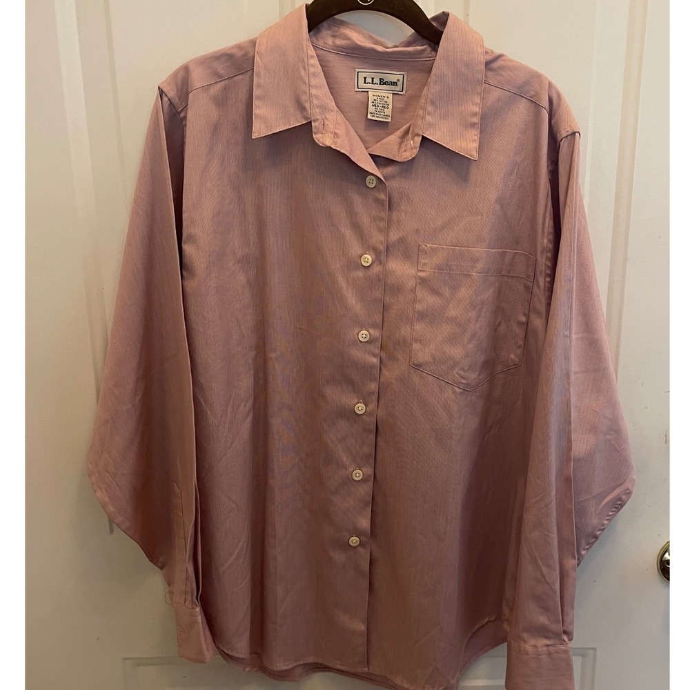LL Bean Womens Medium Mauve Pink Striped Button Down Long Sleeve Shirt Top - Picture 2 of 6